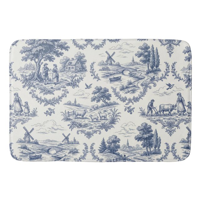 French Country - Blue & Cream Toile Countryside Badrumsmatta (Framsidan)