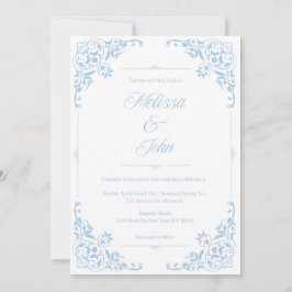 French Country Blue Filigree Wedding invitation Inbjudningar