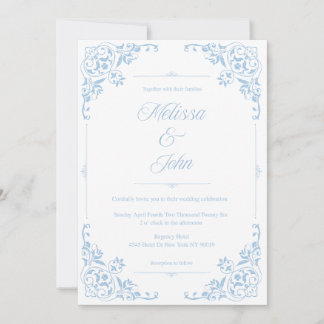French Country Blue Filigree Wedding invitation Inbjudningar