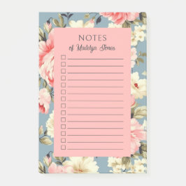 French Country Cottage Garden Floral Pink Post-it Block