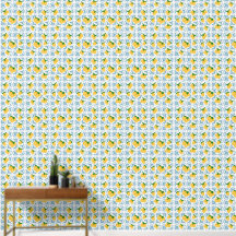 French Country Lemon Blue Floral Tile Pattern