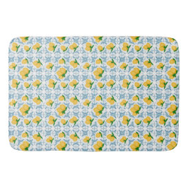 French Country Lemon Blue Floral Tile Pattern Badrumsmatta