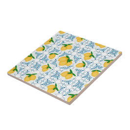 French Country Lemon Blue Floral Tile Pattern Kakelplatta