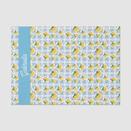 French Country Lemon Blue Tile Monogram