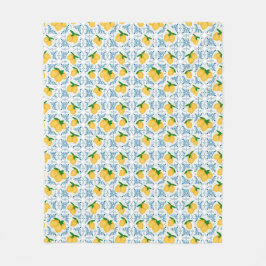 French Country Lemon Blue Tile Pattern Fleecefilt