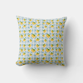 French Country Lemon Blue Tile Pattern Kudde