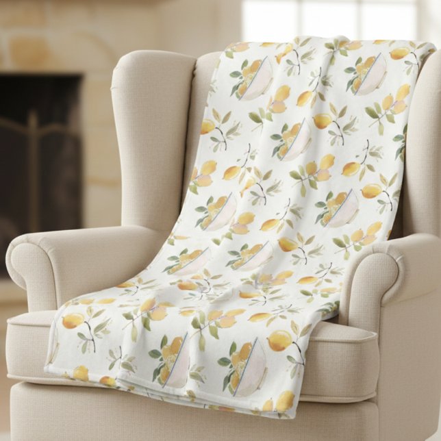 French Country Lemon Pattern Fleece Blanket (sweet cute rustic lemon pattern fleece blanket )