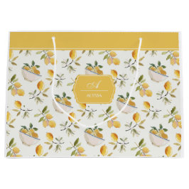 French Country Lemon Pattern Monogram Gift Bag