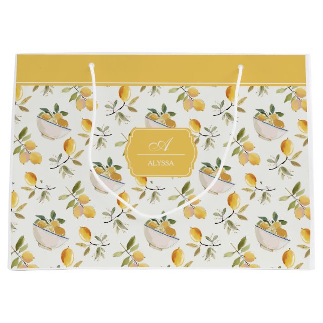 French Country Lemon Pattern Monogram Gift Bag (Framsidan)