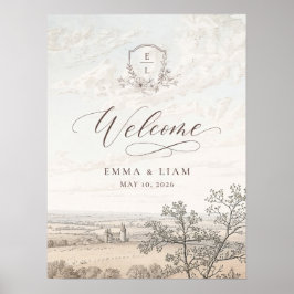 French Country Toile Wedding Welcome Poster