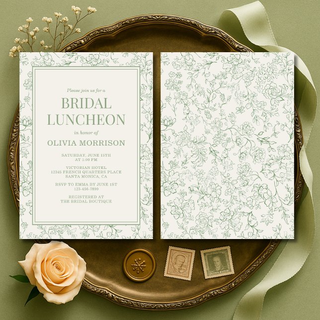 French Floral Bridal Luncheon Sage Green Ivory  Inbjudningar (Skapare uppladdad)