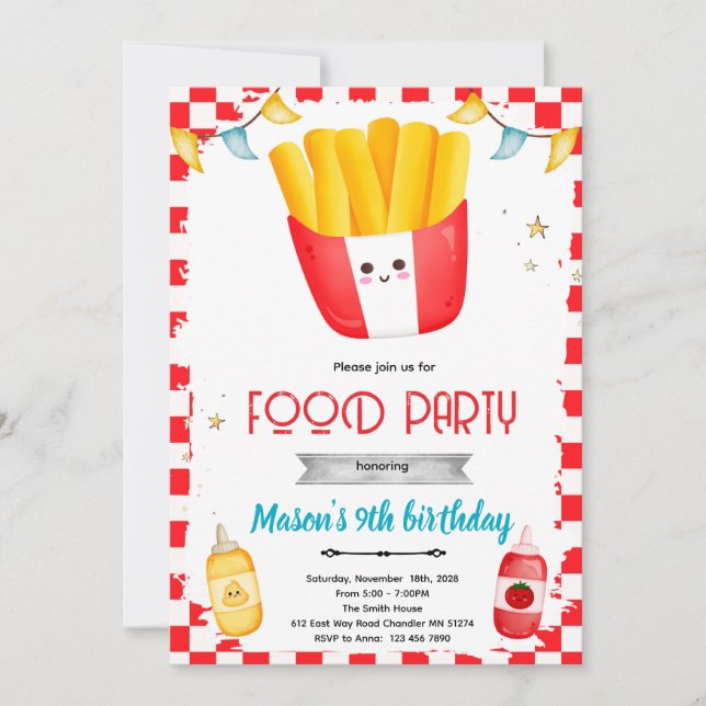 French Fries Birthday party Invitation Inbjudningar (Framsida)