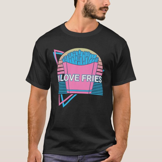 French Fries Retro I Love Fries T Shirt (Framsida)