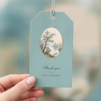 French Heron Dusty Blue Wedding Gift Tag Presentetikett