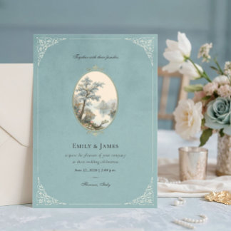 French Heron Dusty Blue Wedding Invitation Inbjudningar