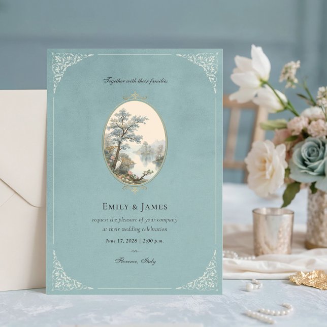 French Heron Dusty Blue Wedding Invitation Inbjudningar (Skapare uppladdad)