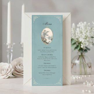 French Heron Dusty Blue Wedding Menu Meny