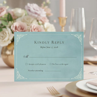 French Heron Dusty Blue Wedding Suite RSVP Card OSA Kort