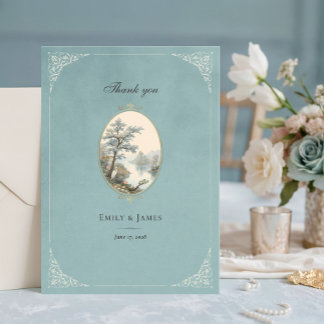 French Heron Dusty Blue Wedding Thank You Card Tack Kort