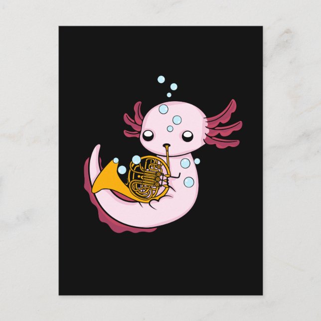 French Horn Gift Kids Axolotl Big Band French Horn Vykort (Framsida)