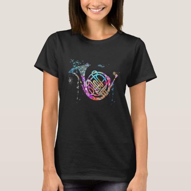 French Horn Instrument Silhouette French Horns T Shirt (Framsida)
