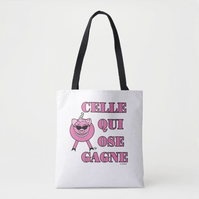 French Inspirational Encouragement Quote Pink Pig  Tygkasse (Framsida)