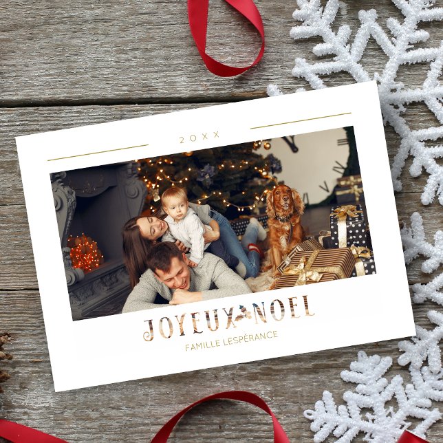 French Joyeux Noël Modern Typography Custom Photo (French Joyeux Noël Modern Typography Custom Photo Holiday Card with Laser Cut Paper Effect.)