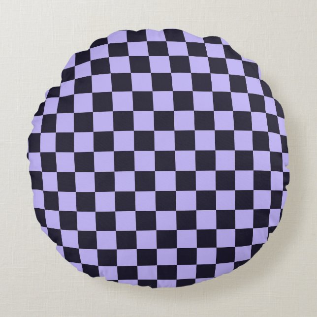 French lilac checkerboard pattern rund kudde (Framsidan)
