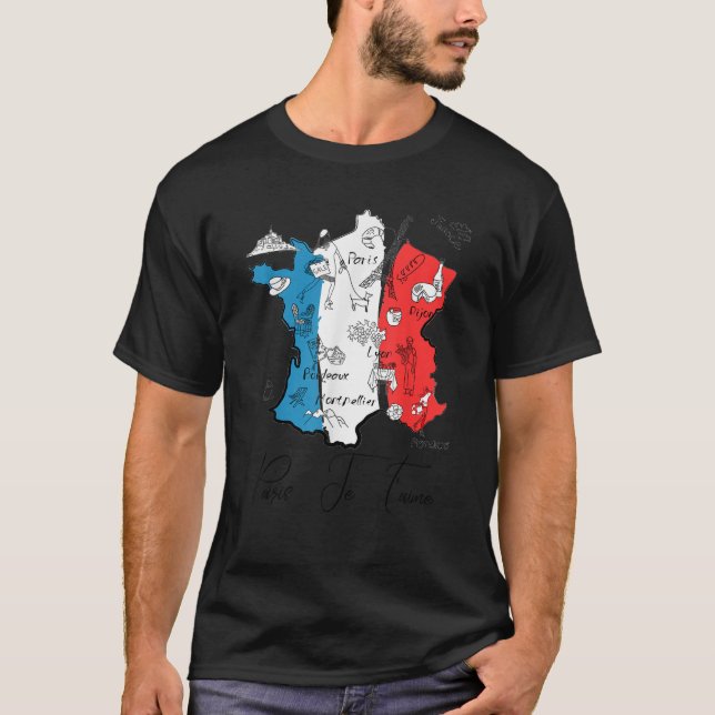 French Map Travel Souvenir France Flag Love Paris  T Shirt (Framsida)