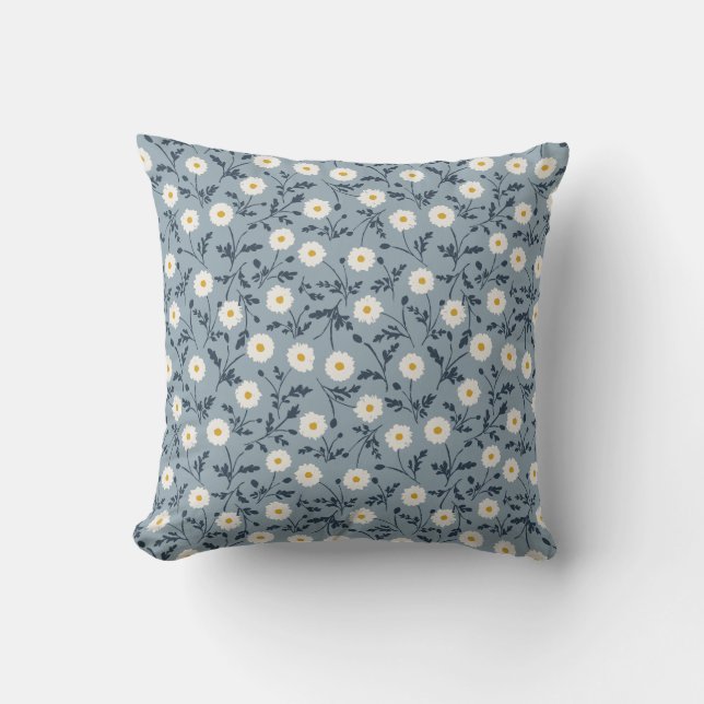 French Navy Blue Modern Farmhouse Daisy Pattern Kudde (Framsida)
