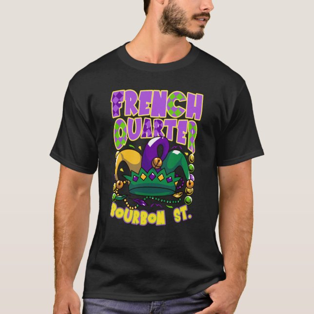French Quarter Bourbon Street New Orleans LA Mardi T Shirt (Framsida)