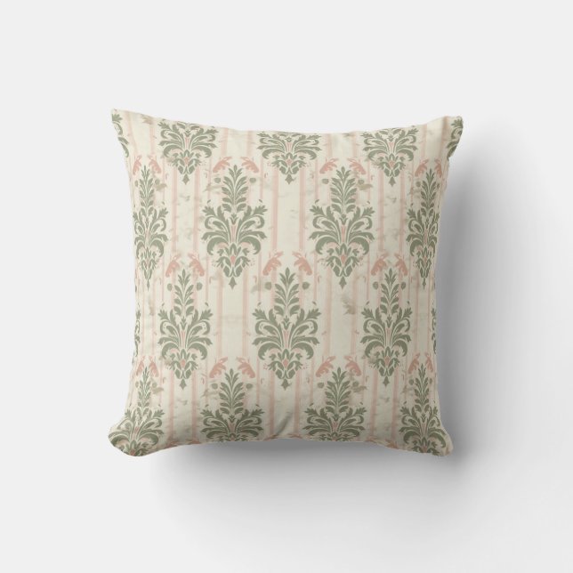 French Retro Damask Stripe Pattern – Vintage Sage  Kudde (Framsida)
