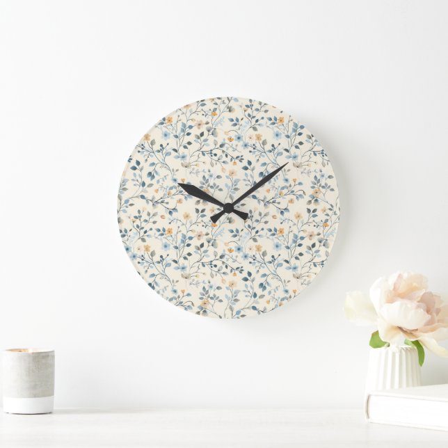 French Retro Spring Botanical Floral Wall Clock Stor Klocka (Hem)
