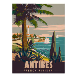 French Riviera Antibes Retro Poster. Tropical coas Perfect Poster