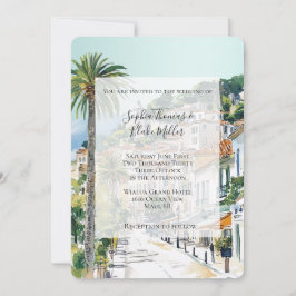 French Riviera Beach Coastal Town Wedding Inbjudningar