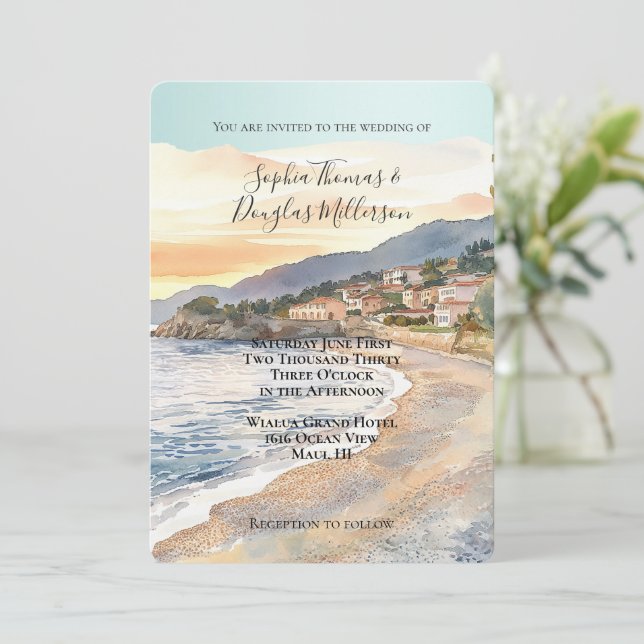 French Riviera Beach Coastal Wedding Inbjudningar (Stående Fram)