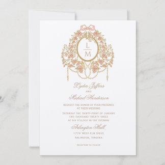 French Rococo Rose Monogram Wedding Inbjudningar