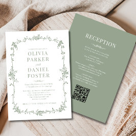French Sage Green Victorian All in One Wedding  Inbjudningar