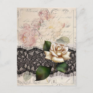french scripts black lace victorian white rose vykort
