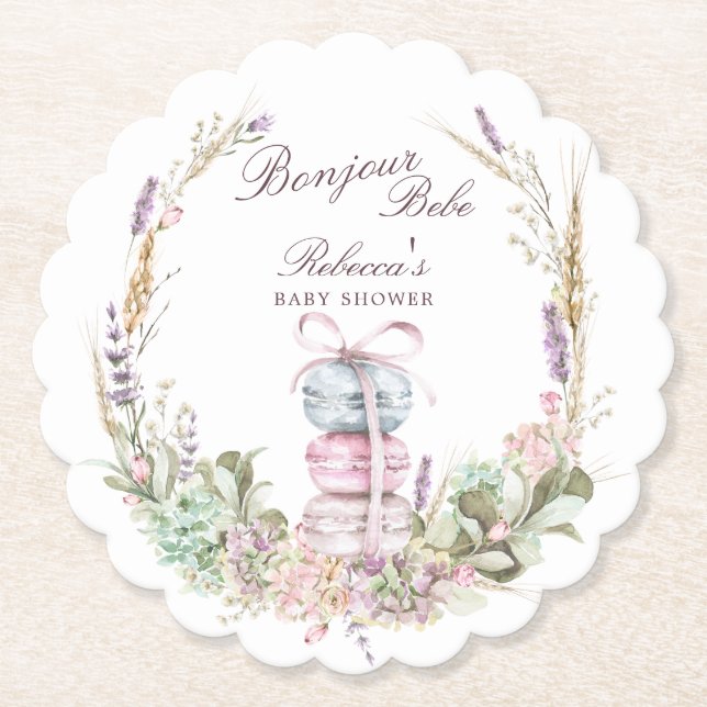 French Stack of Macarons in wreath bonjour bebe Underlägg Papper (Framsida)