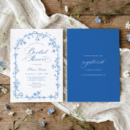 French Toile Blue and White Floral Bridal Shower Inbjudningar