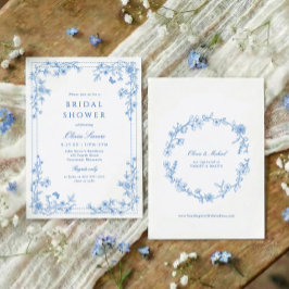 French Toile Chinoise Blue and White Bridal Shower Inbjudningar