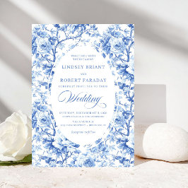 French Toile de Jouy Blue Roses Elegant Wedding  Inbjudningar