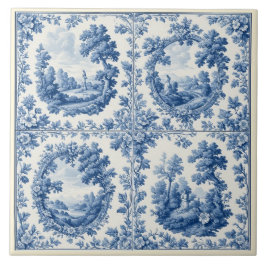 French Toile De Juoy Pastoral Rustic Country Blue  Kakelplatta
