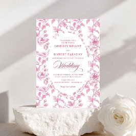French Toile Roses Blush Pink Wedding Invitation Inbjudningar