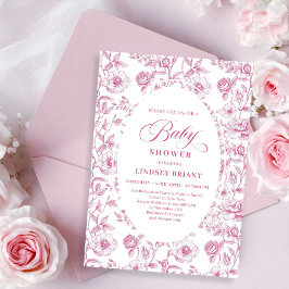 French Toile Roses Dusty Pink Baby Shower Invite Inbjudningar