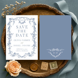 French Victorian Dusty Blue Wedding Save the Date Spara Datumet