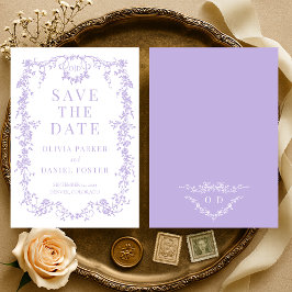 French Victorian Purple Lilac Save the Date Spara Datumet