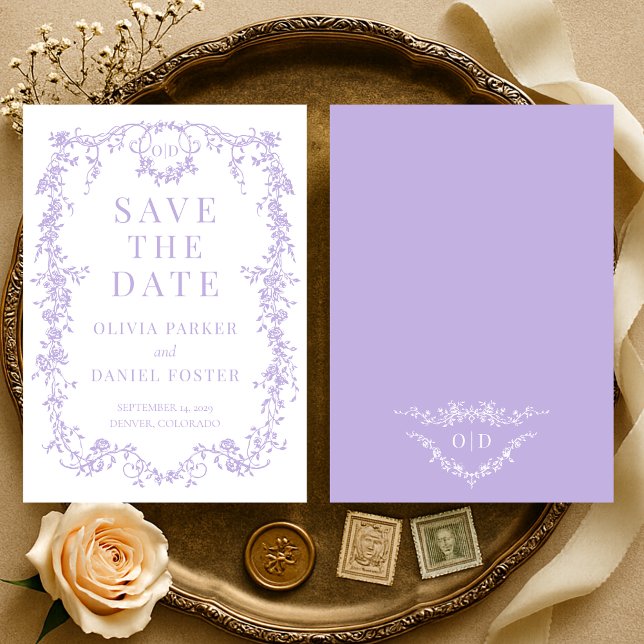 French Victorian Purple Lilac Save the Date Spara Datumet (Skapare uppladdad)