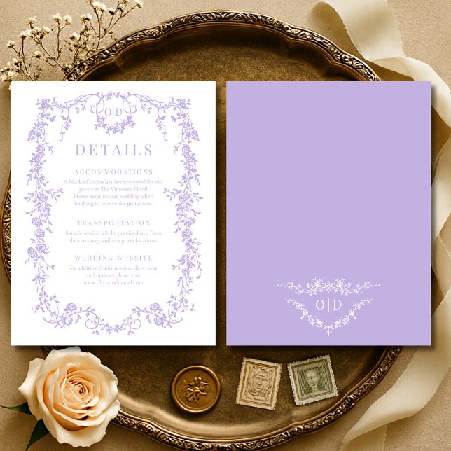 French Victorian Purple Lilac Wedding Details Inbjudningar (Skapare uppladdad)